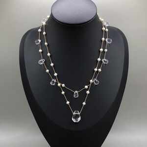 Vintage artisan thread necklace with pearls and clear gemstones sterling 925